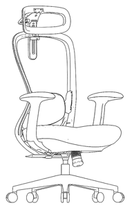 Cadeira Comfy Pulse montada, com apoio de cabeça, encosto em tela e base de cinco pontas com rodízios.